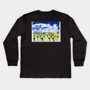 Trees on Yellow Grass - Acrylic - Greeting Card Kids Long Sleeve T-Shirt